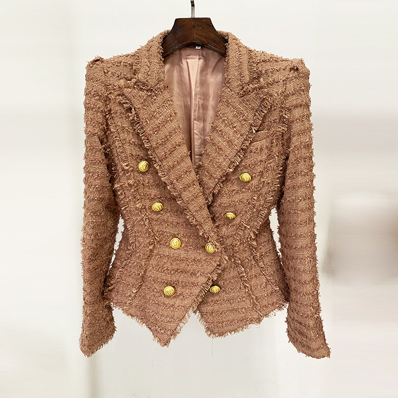 Women's New Style Star Fashion Fringed Tweed Slim Blazer_autovado.com
