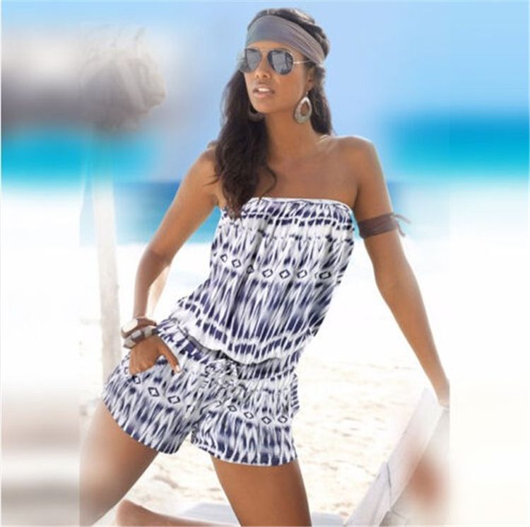 Women"s New Summer Fashion Bra Off Shoulder Printed Jumpsuit _autovado.com
