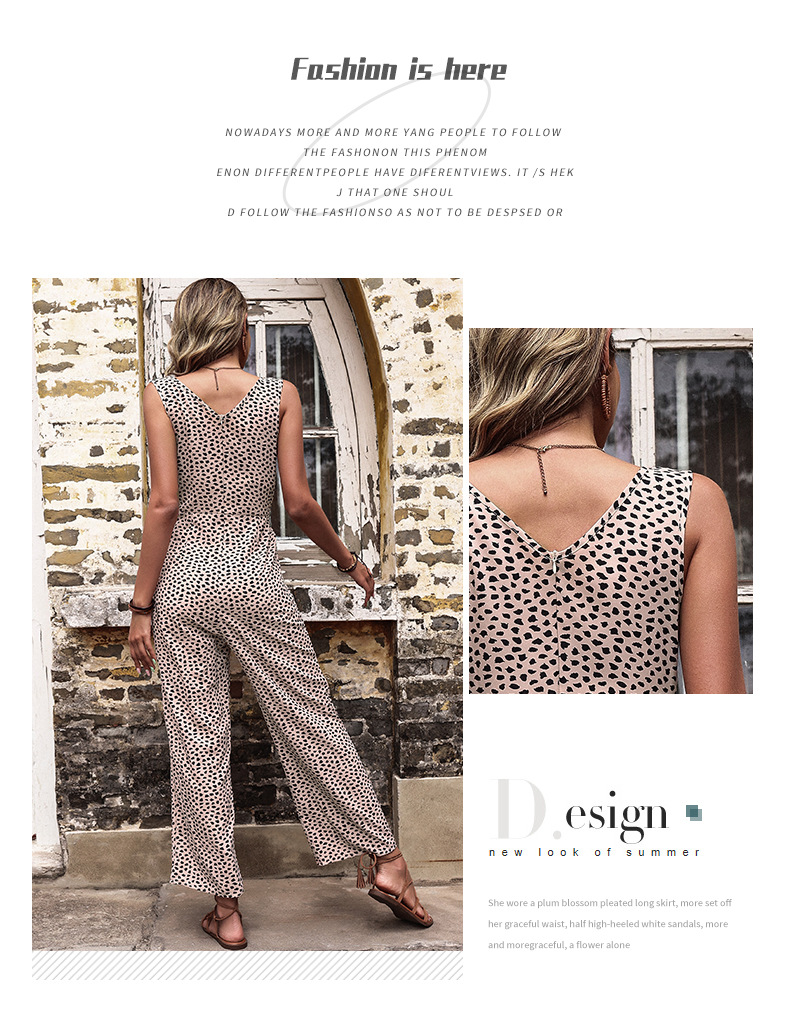 Printed fashion pants with straight tube leopard print jumpsuit_autovado.com