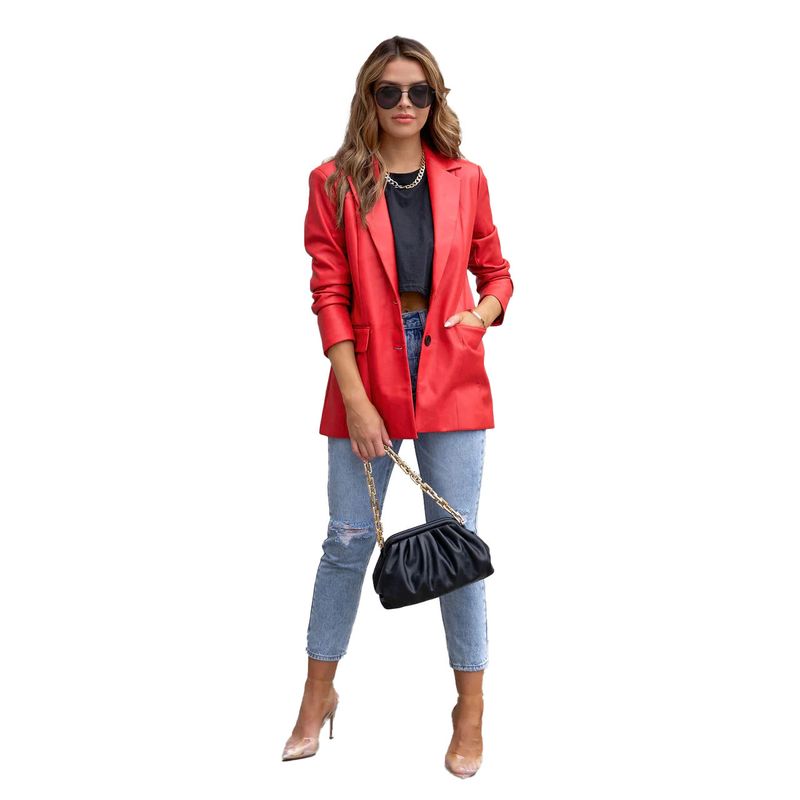 Women's Clothing Street Style Pure Color Casual Fashion Three color Leather Jacket _autovado.com