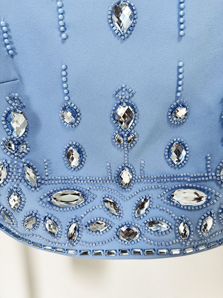 Women's Clothing celebrity fashion new heavy beaded diamond short top skirt suit two piece suit_autovado.com