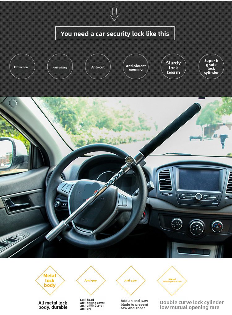 New Car Steering Wheel Multifunctional Adjustable Telescopic Security Anti-theft Thickened Window-breaking Metal_autovado.com