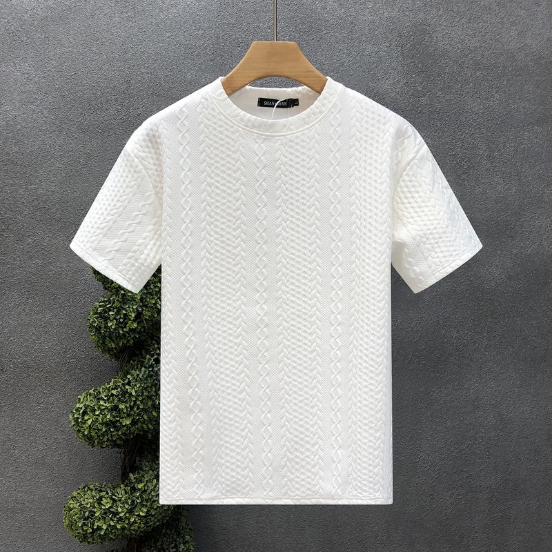 Men's clothing High-grade hemp pattern white men's short-sleeved T-shirt brand summer clothes new 2024 spirited young man clothes_autovado.com