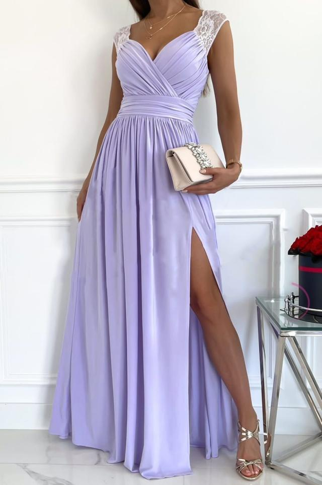 Women's Christmas Sleeveless Lace Halter Dress With A Slit_autovado.com
