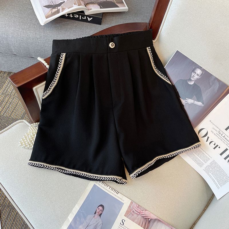 women's clothing fat mm Xiaoxiang style casual shorts contrast color tops slim temperament two-piece suit_autovado.com
