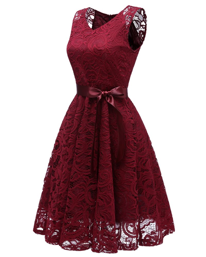 Women's Nordic small fresh V-neck mature women's big swing lace women's dress_autovado.com