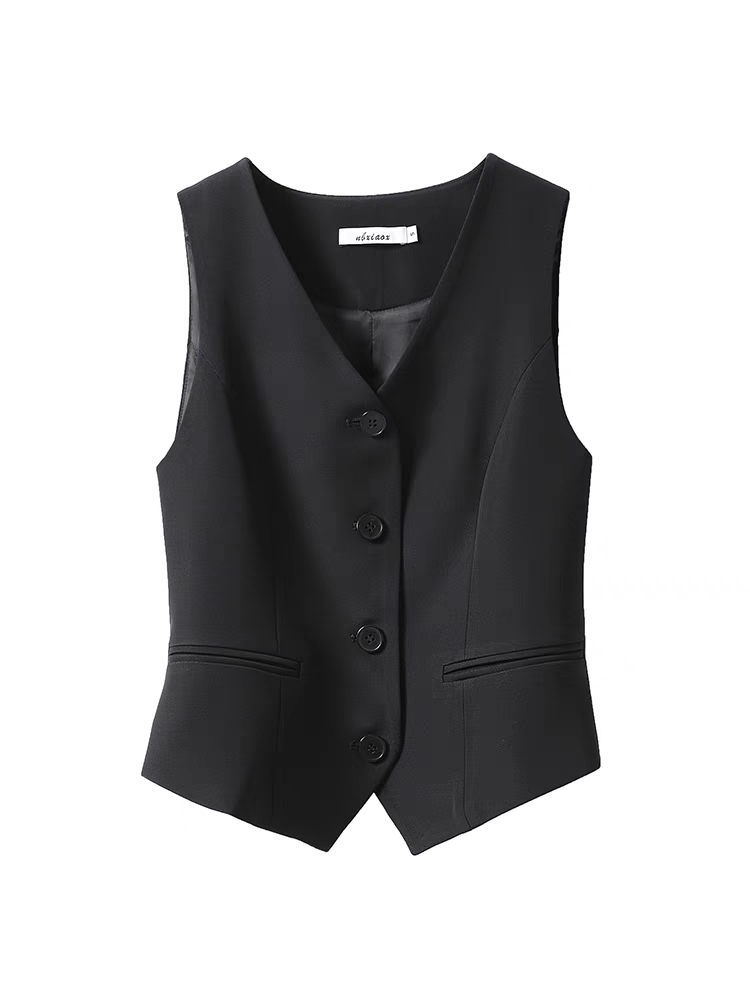 Women's Clothing fashion waist short vest jacket in summer high-end temperament V-neck white suit vest_autovado.com