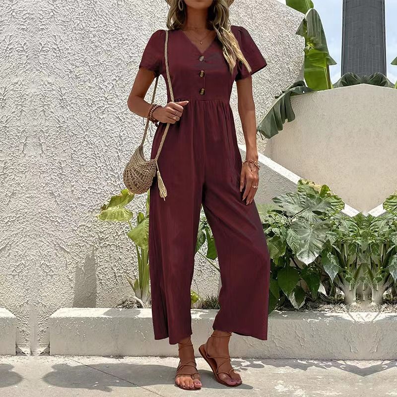 Women's casual commuting nine-point pants summer wide-leg jumpsuit women_autovado.com