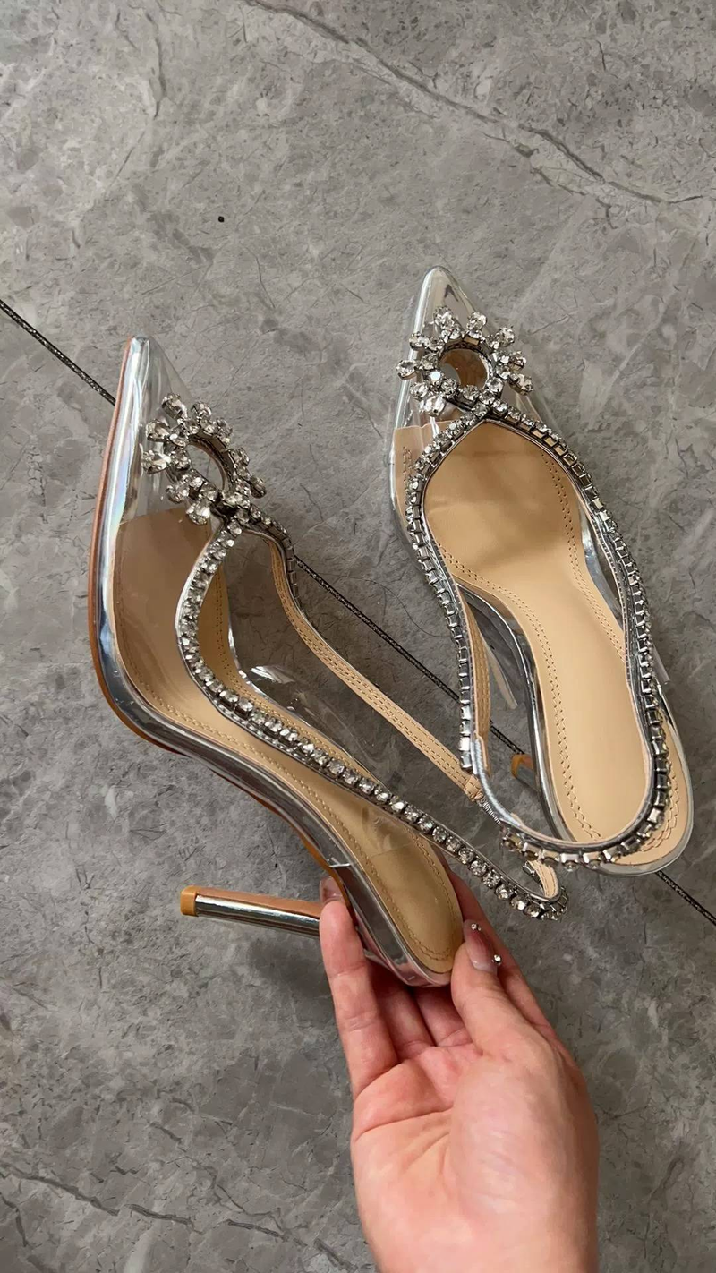 Female Fashion Rhinestone Flash Piece Temperament Beautiful Wedding Shoes Female Pointed Heels After Empty Sandals_autovado.com