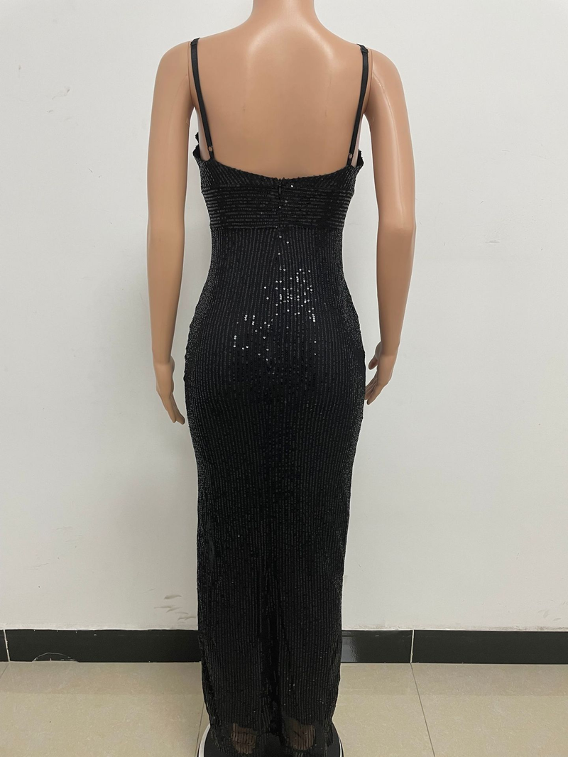 Women's summer slit backless hot girl dress sequined sleeveless suspender skirt women_autovado.com