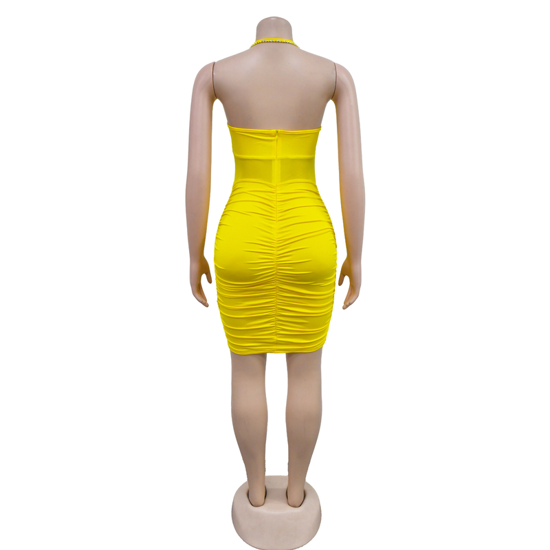 Women's solid color feather tube top sleeveless short skirt dress_autovado.com