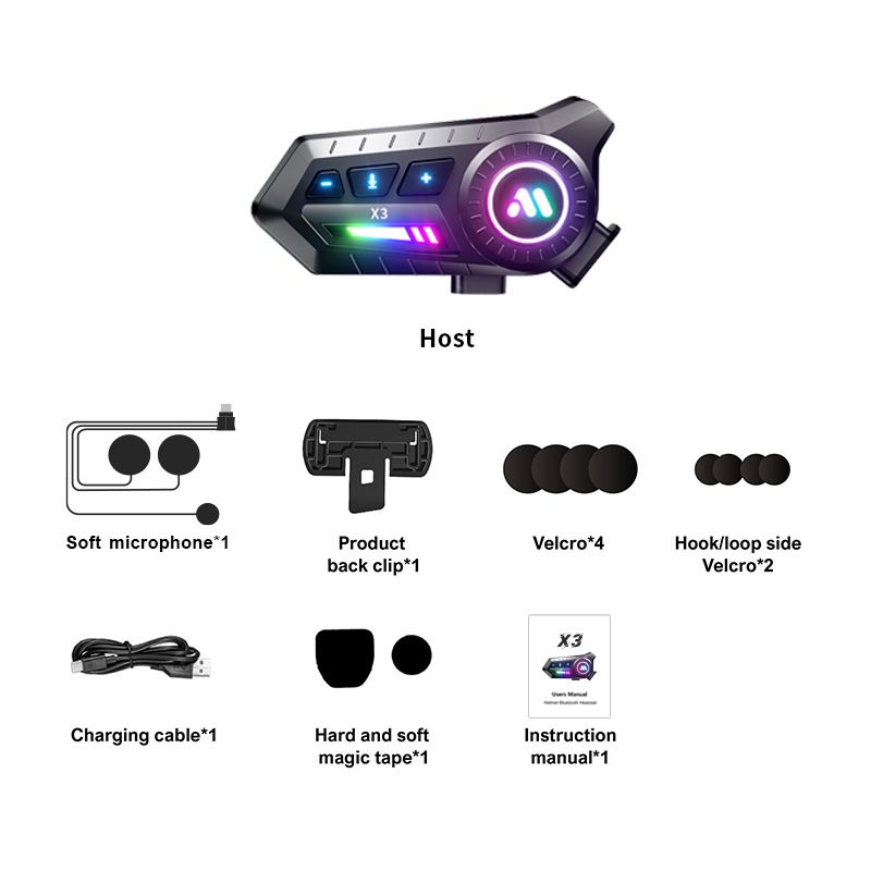 X3 Motorcycle Helmet Bluetooth Heavy Bass Waterproof Noise Reduction Wireless Cross-Brand Dual Intercom Riding Headset_autovado.com