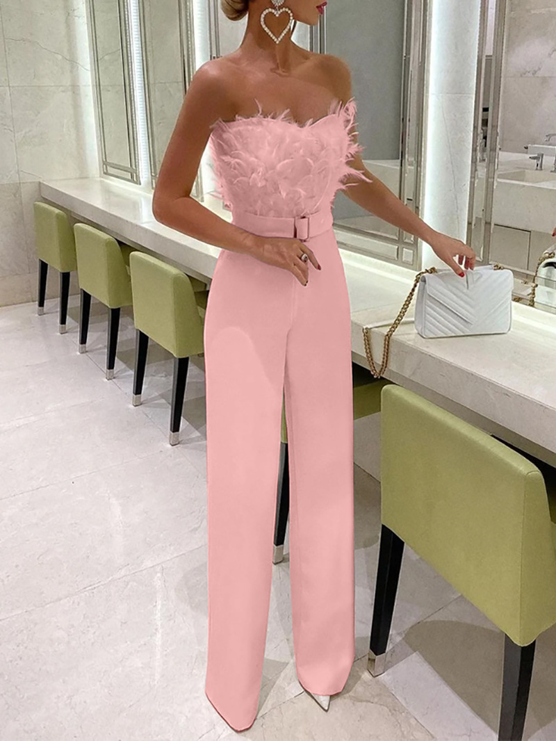 Spring and Summer European and American Feather Tube Top Sexy Fashion Jumpsuit_autovado.com