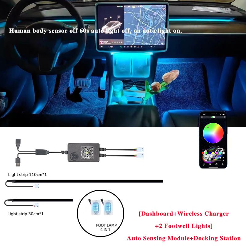 Applicable For Tesla Model 3/Y Dynamic Shadow Dashboard Colorful Ambient Non-Destructive Central Control Air Vent LED_autovado.com