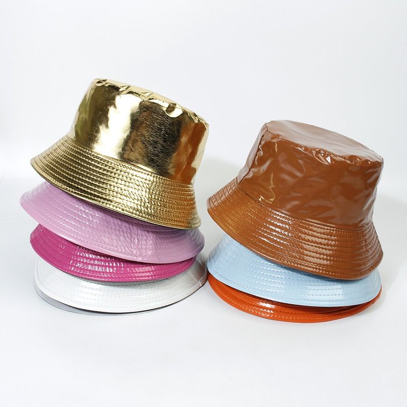 Hot Sale Fashion Shiny Hip-Hop Bucket for Women Men PU Leather Waterproof Panama Summer Fisherman Bob Sun Hat Fishing Cap_autovado.com