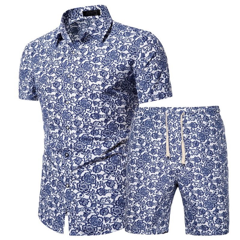Men's Clothing Short Sleeve Shirt Printed Shirt Set _autovado.com