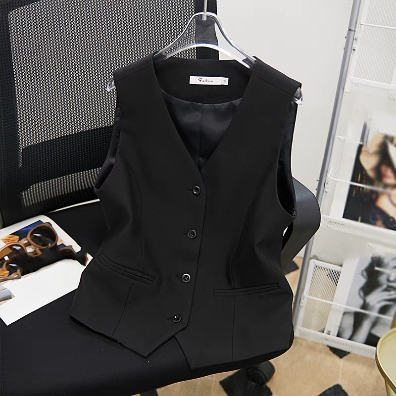 Women's Clothing fashion waist short vest jacket in summer high-end temperament V-neck white suit vest_autovado.com