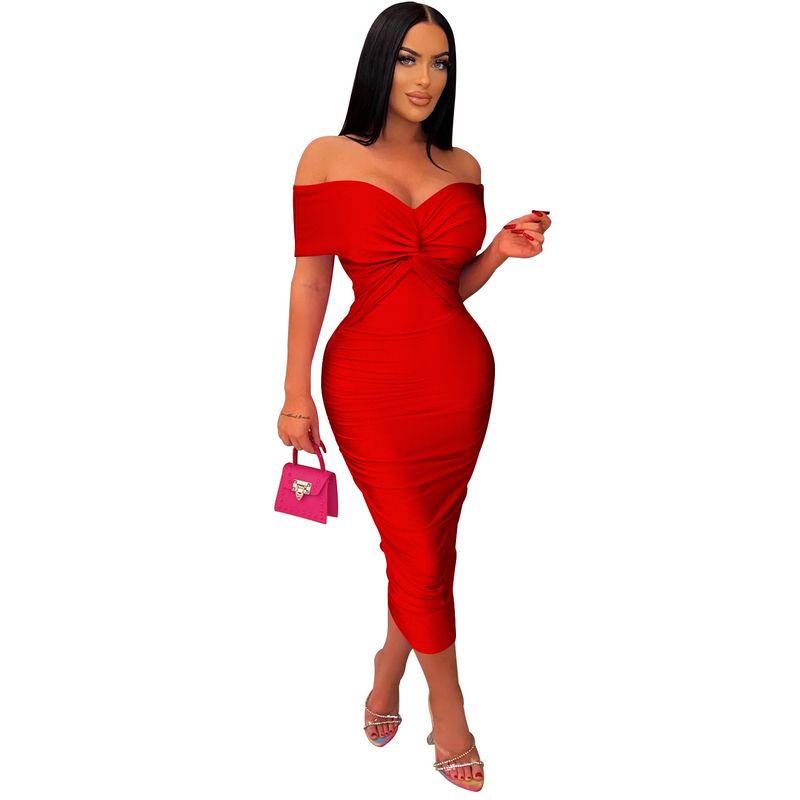 Women's solid color pleated sleeveless long skirt tube top dress_autovado.com