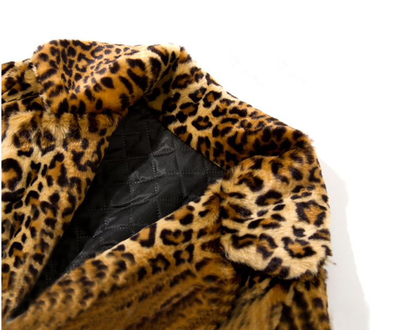 Women's fur coat women's mid-length suit collar sexy leopard print coat_autovado.com