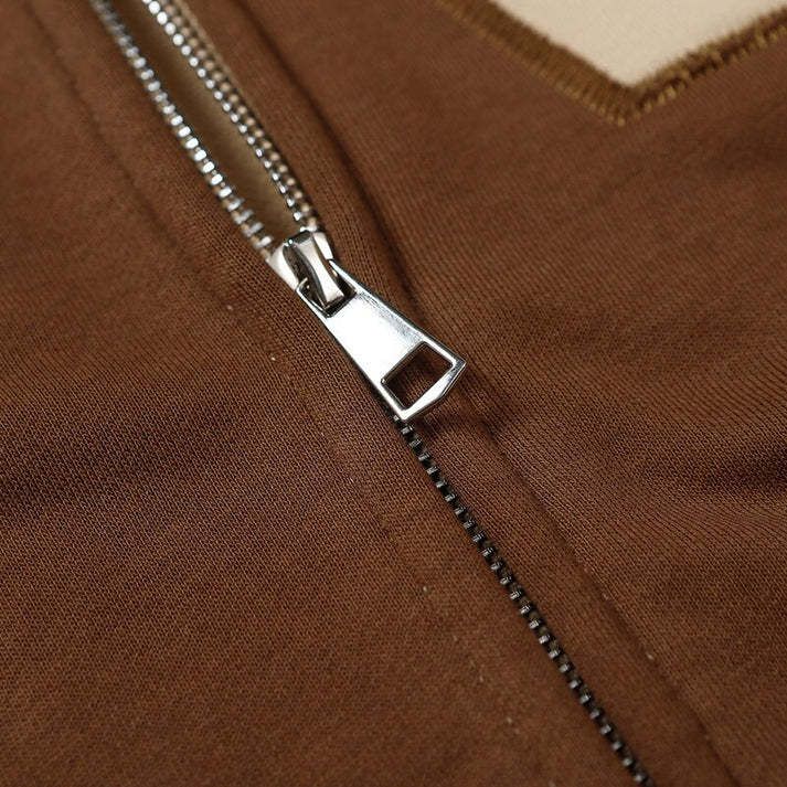 Street oversized loose fitting women's pentagonal star patch embroidered printed hoodie personality zipper sweater men's_autovado.com