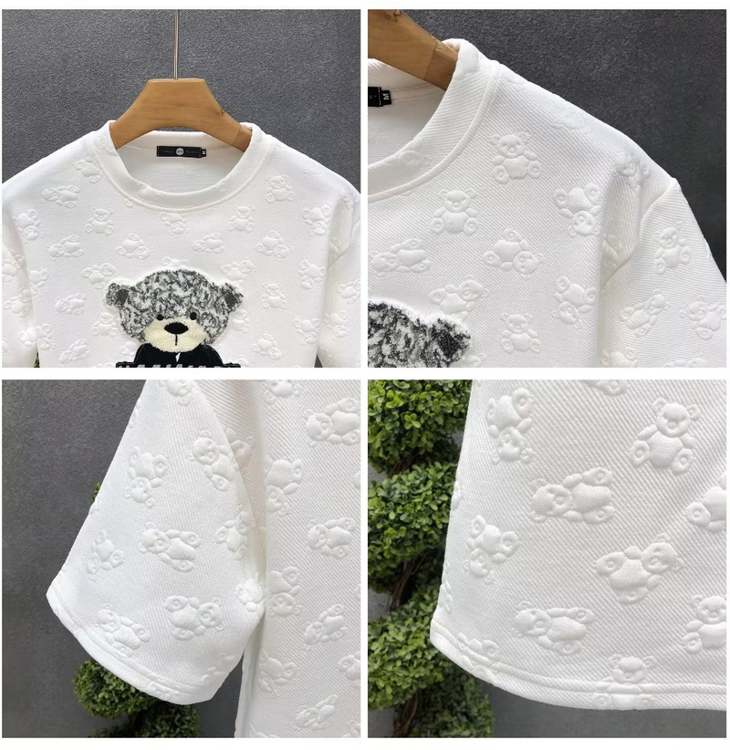 Men's clothing Bear embroidered short-sleeved T-shirt for young men handsome round neck T-shirt summer new men's cartoon_autovado.com
