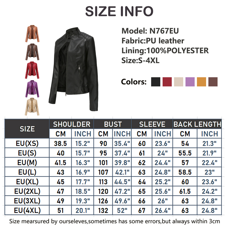 Women's slim jacket Jacket Women's biker jacket large size standing collar leather jacket_autovado.com