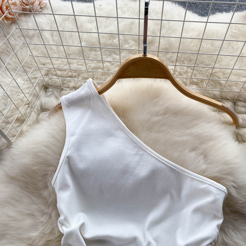 Women's Smocked Strappy Shoulder Vest Irregular Raw Edge Slit Denim Skirt Two-piece Set_autovado.com