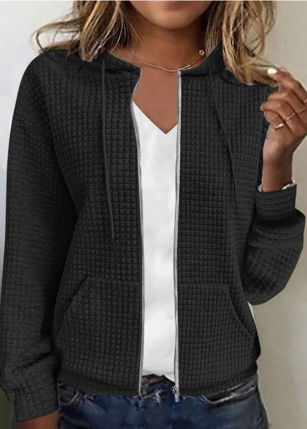 Women's Clothing zipper hooded cardigan long sleeved sweater jacket_autovado.com