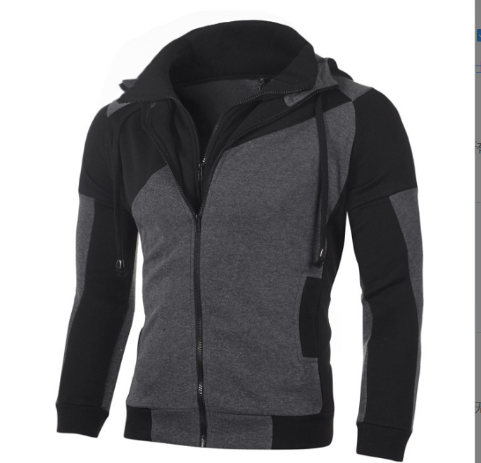 Men's Clothing Personalized Colorblock Double Zipper Hooded Cardigan Slim Sweater_autovado.com