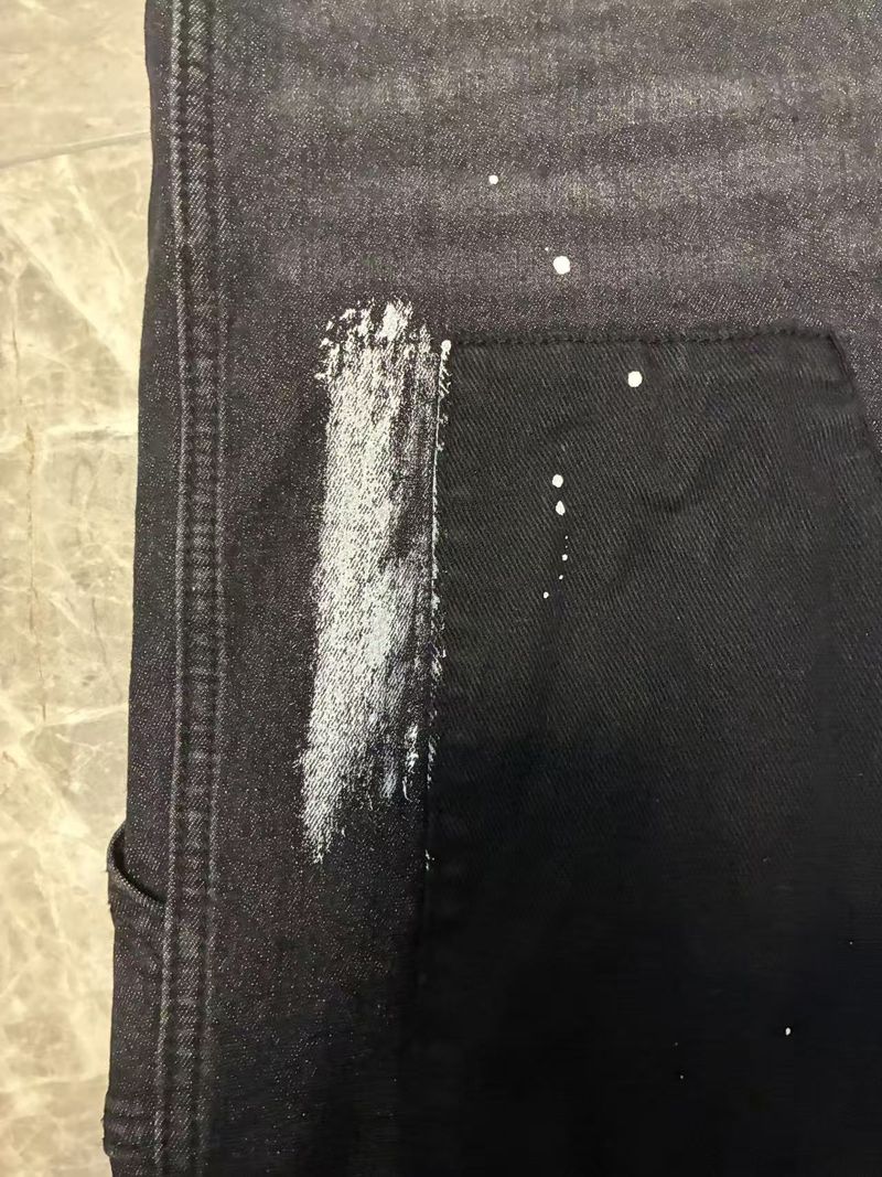 Men's Y2K Distressed Denim Jeans - Star Print Paint Splatter & Foil Design, Straight Leg Retro Streetwear_autovado.com