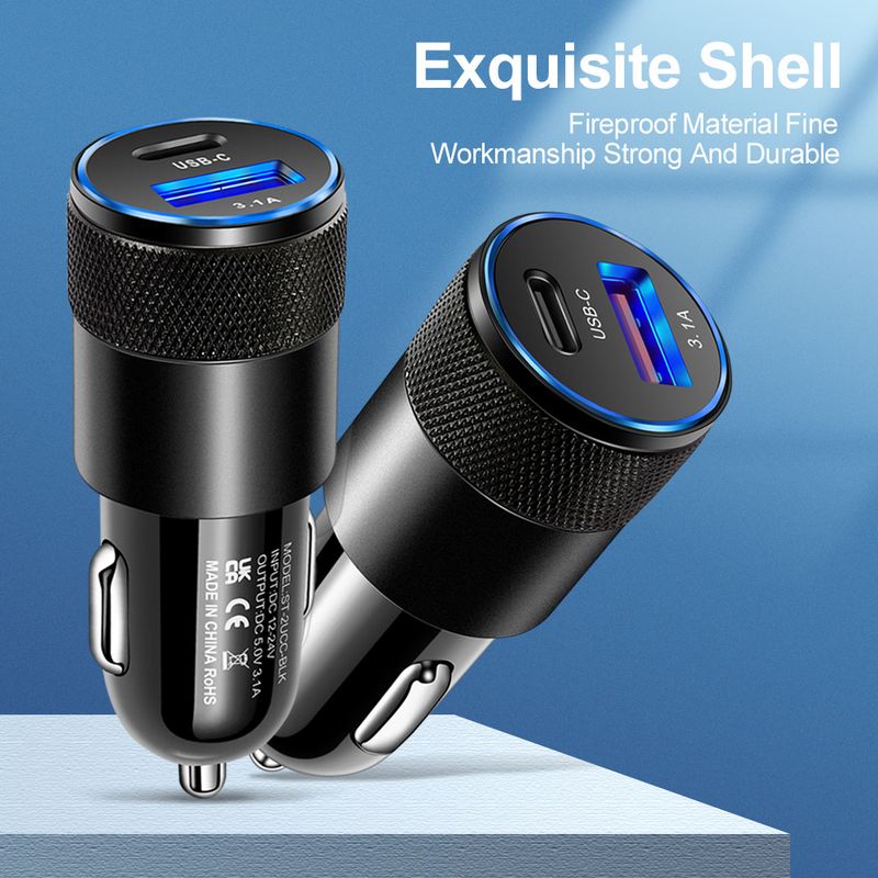3.1A USD+PD Small Steel Cannon Metal Aluminum Alloy Charge USB-C+USB Car Charger_autovado.com