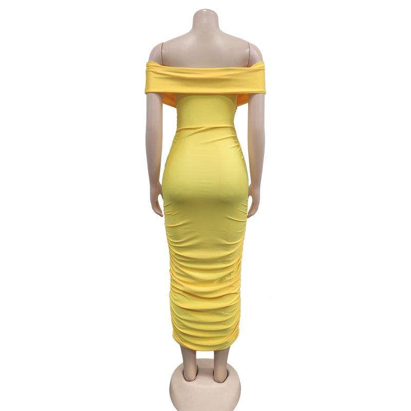 Women's solid color pleated sleeveless long skirt tube top dress_autovado.com