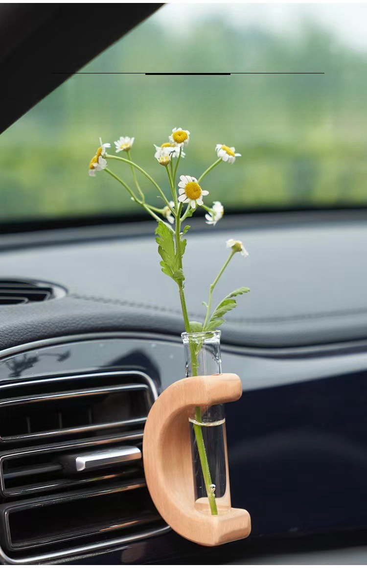 Car air outlet special car mounted vase center console hydroponic flower holder interior decoration solid wood ornament_autovado.com