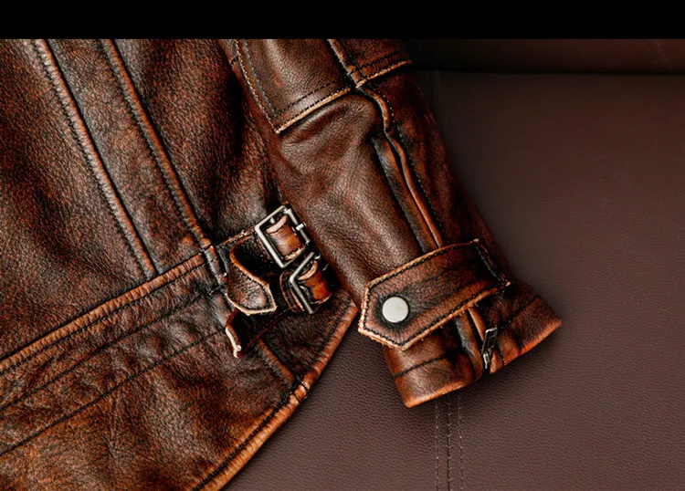 Men Genuine Leather Jacket Vintage Brown 100% Cowhide Coat Man Slim Fashion Biker Clothing Asian Size S6XL M697 Drop_autovado.com