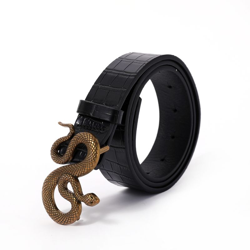 HOT Hot Sale New Fashion Snake Buckle with PU Leather Belt Women Dress Designer Western Vintage Style Black Belts for Girls_autovado.com