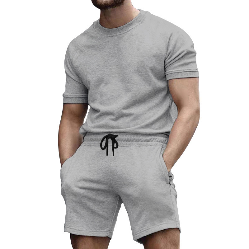 Men's Clothing short sleeve sports casual patchwork round neck fitness suit men's t-shirt_autovado.com