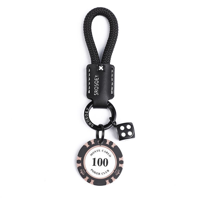 High Grade Original Cowhide Good Luck Chips Car Keychain Pendant Couple Personality Men And Women Bag Pendant Ring Chain Trend_autovado.com
