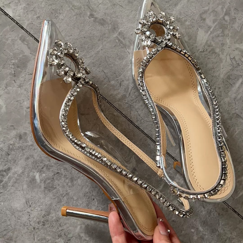 Female Fashion Rhinestone Flash Piece Temperament Beautiful Wedding Shoes Female Pointed Heels After Empty Sandals_autovado.com