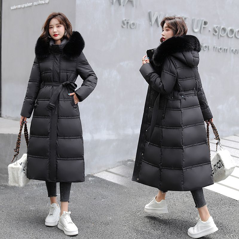 Women's Clothing Winter New Cotton Jacket Large Fur Collar Medium Length Slim Belt Slim Temperament Down Cotton Jacket Women's Jacket_autovado.com