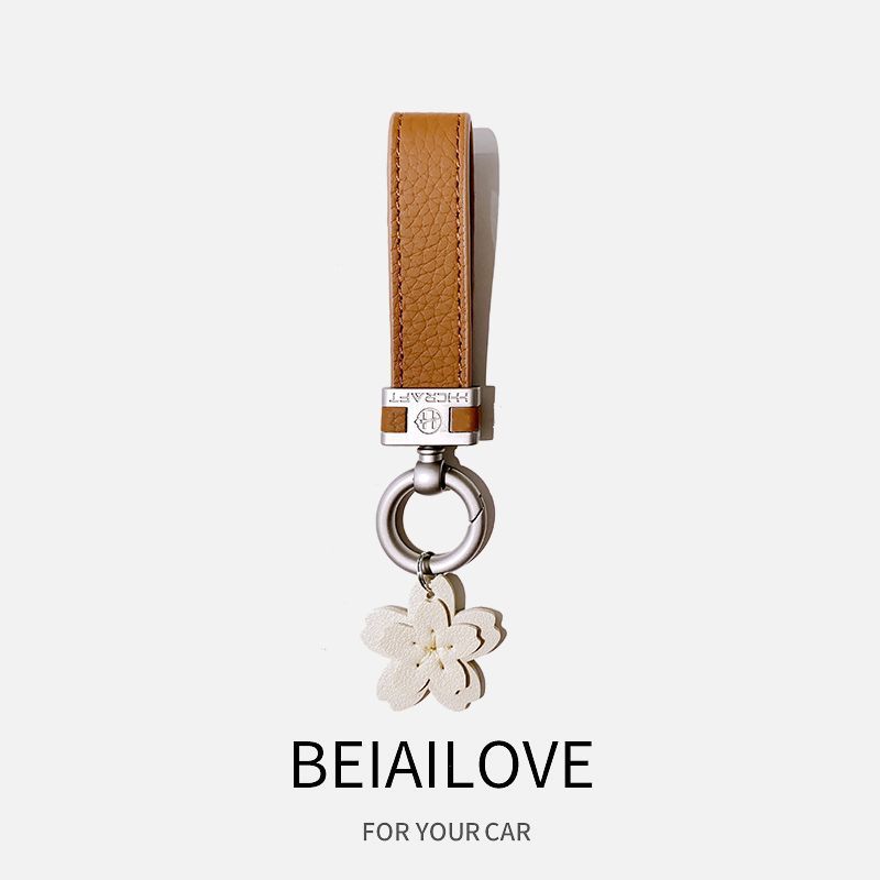 Sakura Car Keychain Women's Fashion Personality High End Genuine Leather Keychain Car Key Pendant Car Bag Ornaments_autovado.com