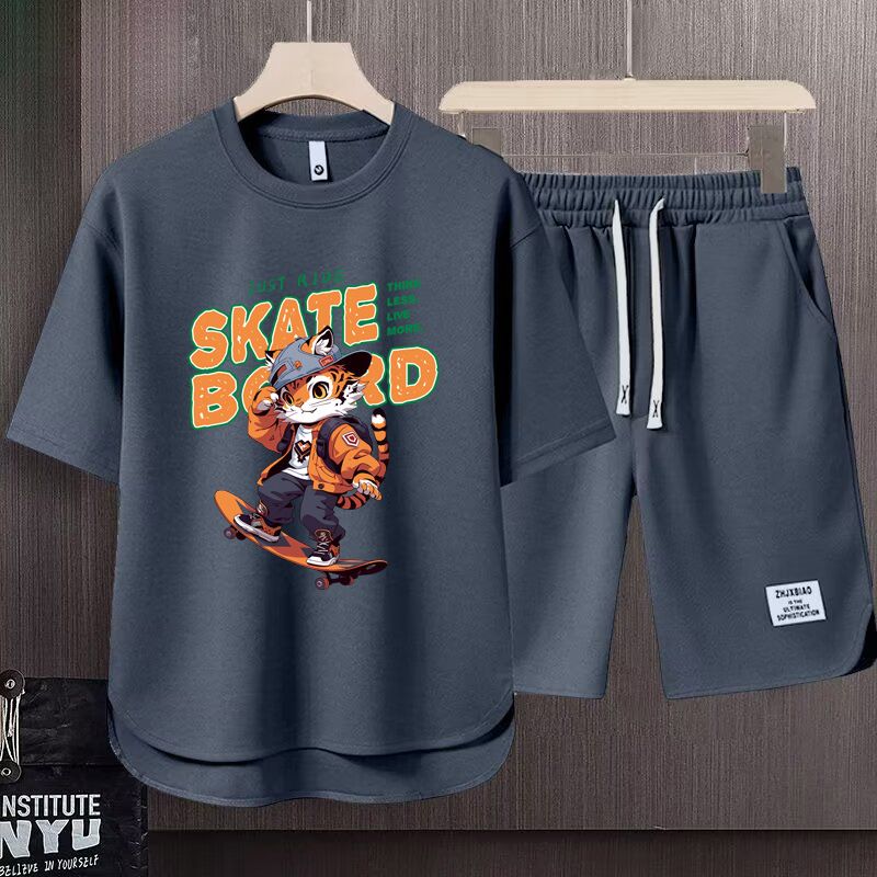 Men's Clothing 2024 Waffle Casual Summer Suit Men's Loose Teen Short sleeved T shirt Shorts Handsome Two piece Suit_autovado.com