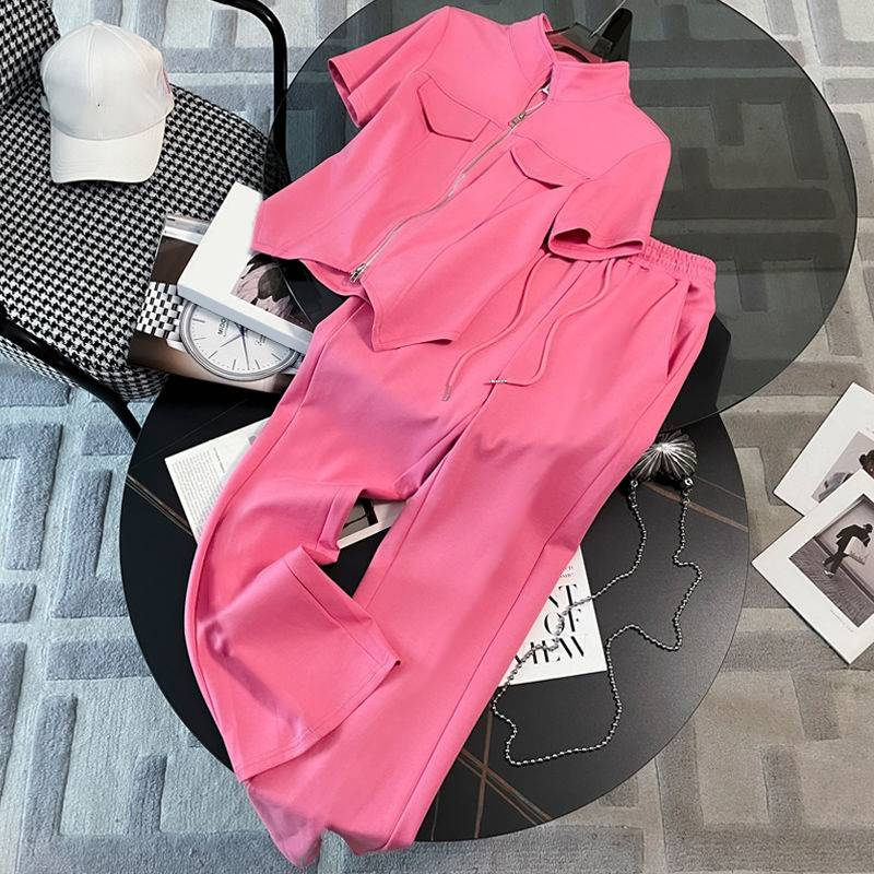 Women's new summer style, fashionable and stylish, goods, short-sleeved wide-leg pants, two-piece suit_autovado.com