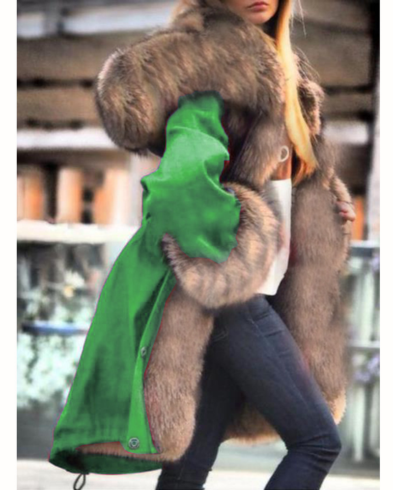 Women's imitation crystal fox fur big collar long fur collar hooded coat_autovado.com
