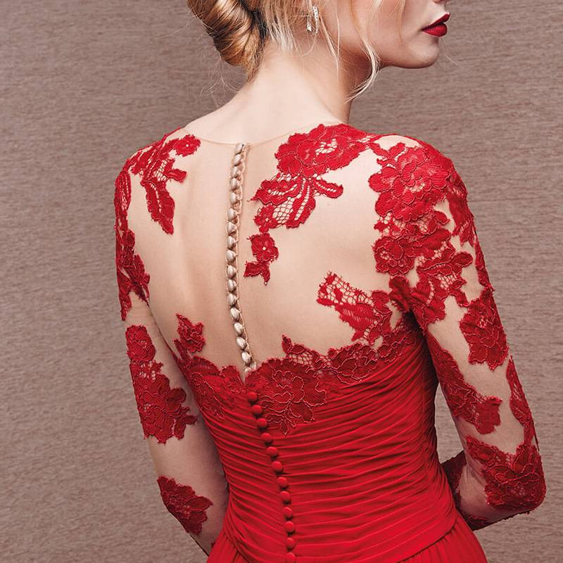 Women's clothing new style fashionable long-sleeved red one-shoulder bridal wedding dress long banquet evening dress_autovado.com