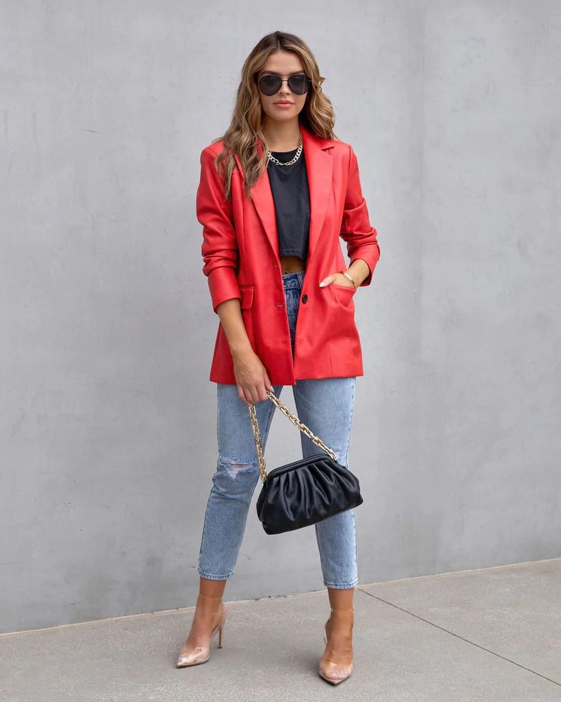 Women's Clothing Street Style Pure Color Casual Fashion Three color Leather Jacket _autovado.com