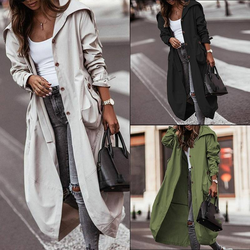 Women's Clothing new style temperament niche personality leisure large lapel medium and long windbreaker jacket _autovado.com