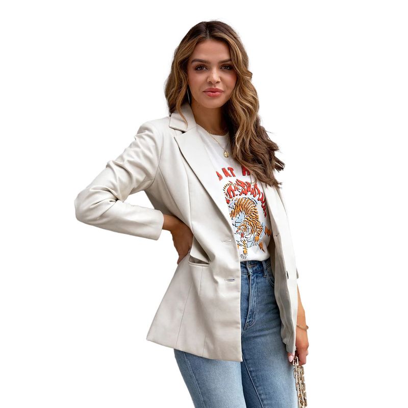 Women's Clothing Street Style Pure Color Casual Fashion Three color Leather Jacket _autovado.com