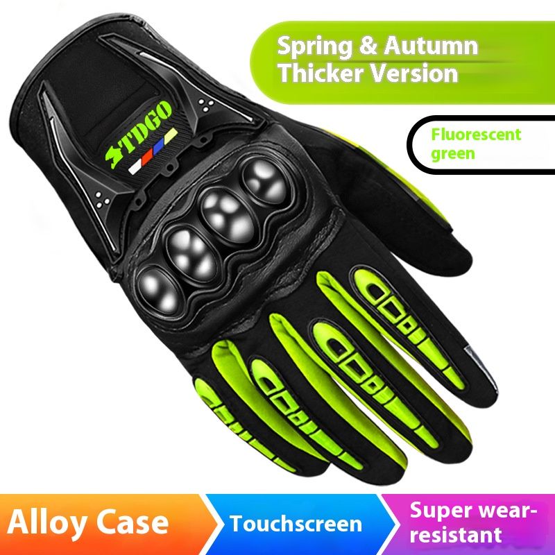 Motorcycle Gloves – All-Season Riding Gloves (Touchscreen, Anti-Slip, PE/Alloy/Carbon Shell, M/L/XL, Black/Red/Green)_autovado.com