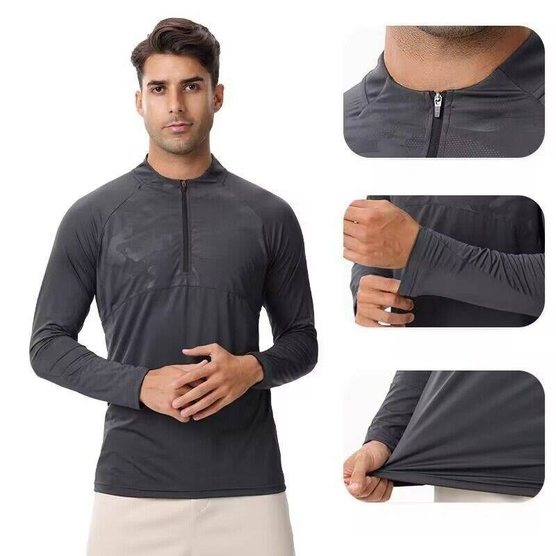 Men's Clothing Long-Sleeved T-Shirt Men's Sports Outdoor Tops Quick-Drying Breathable Running Fitness Training Suit Half-Zip Stand Collar_autovado.com