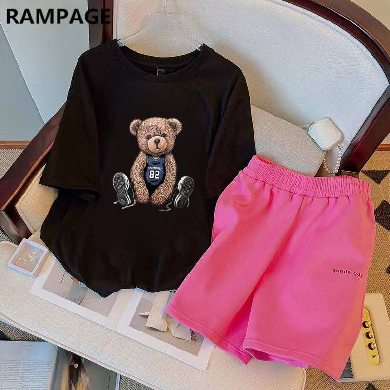 Women's Loose and slim casual fashion sports suit for women trendy short-sleeved T-shirt + shorts two-piece suit_autovado.com
